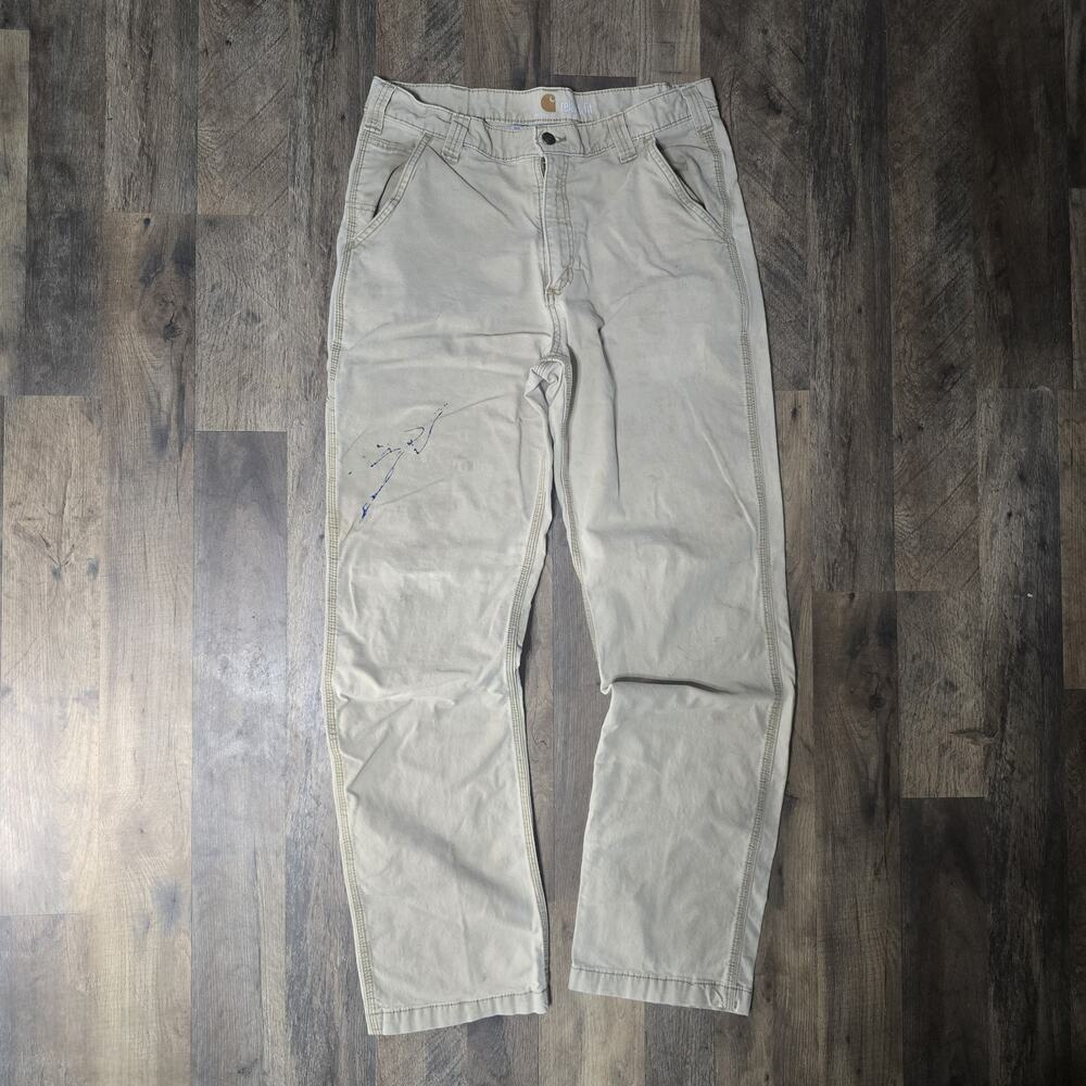 Carhartt Relaxed Fit Canvas Workwear Pants Beige Cotton Straight Leg Pockets